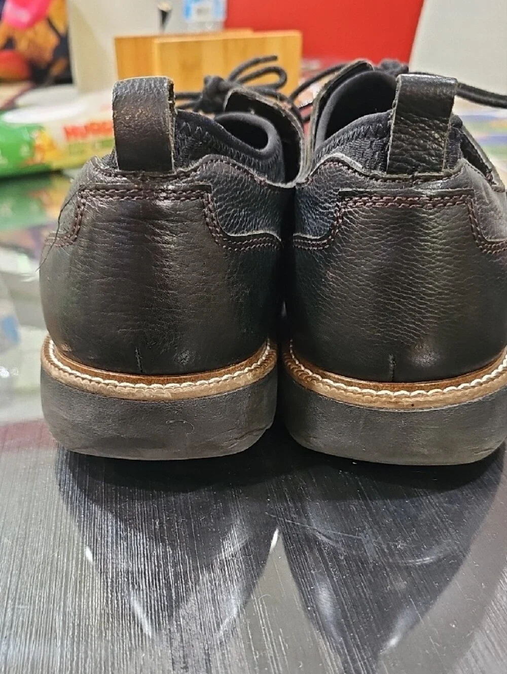 Dockers Black Leather Derbys with Tan Contrast Welt